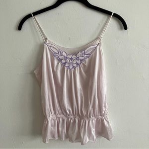 Vintage Purple Spaghetti Strap Babydoll Top with Embroidered Flowers